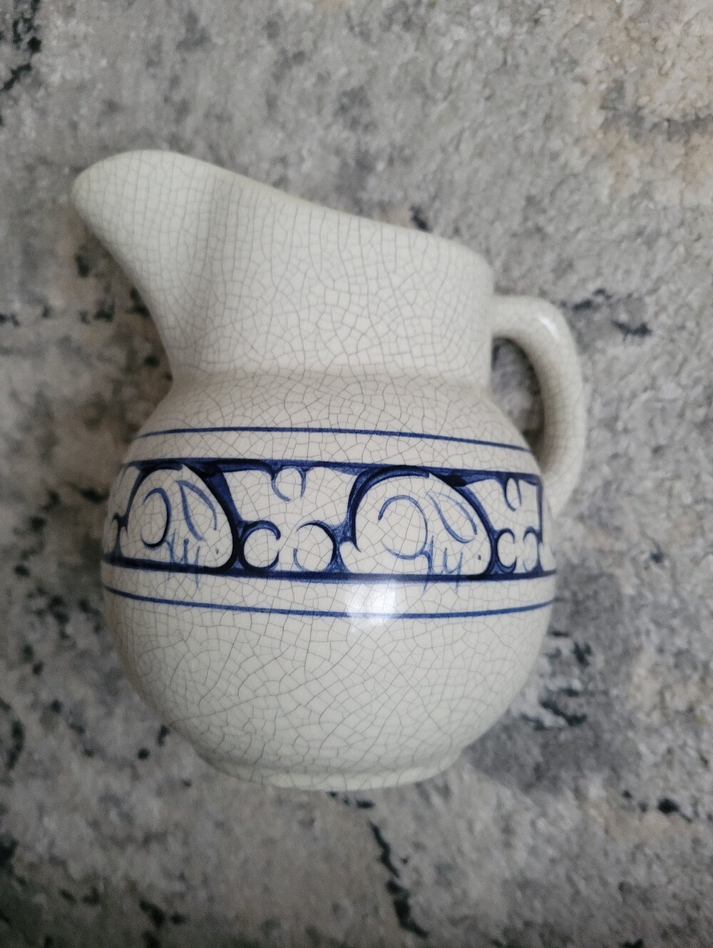 RABBIT by DEDHAM Pottery Milk Jug Pitcher Blue Rabbit Bunny 6 1/2”H USA